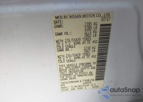 2017 Nissan Murano Platinum z USA, uszkodzony, nr VIN 5N1AZ2MHXHN179826